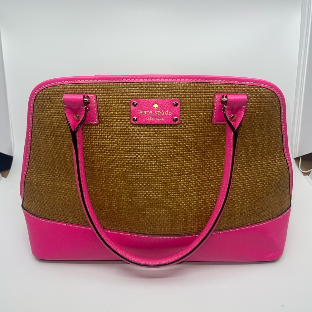 HTF Kate Spade Straw & Barbie Hot Pink Satchel RARE